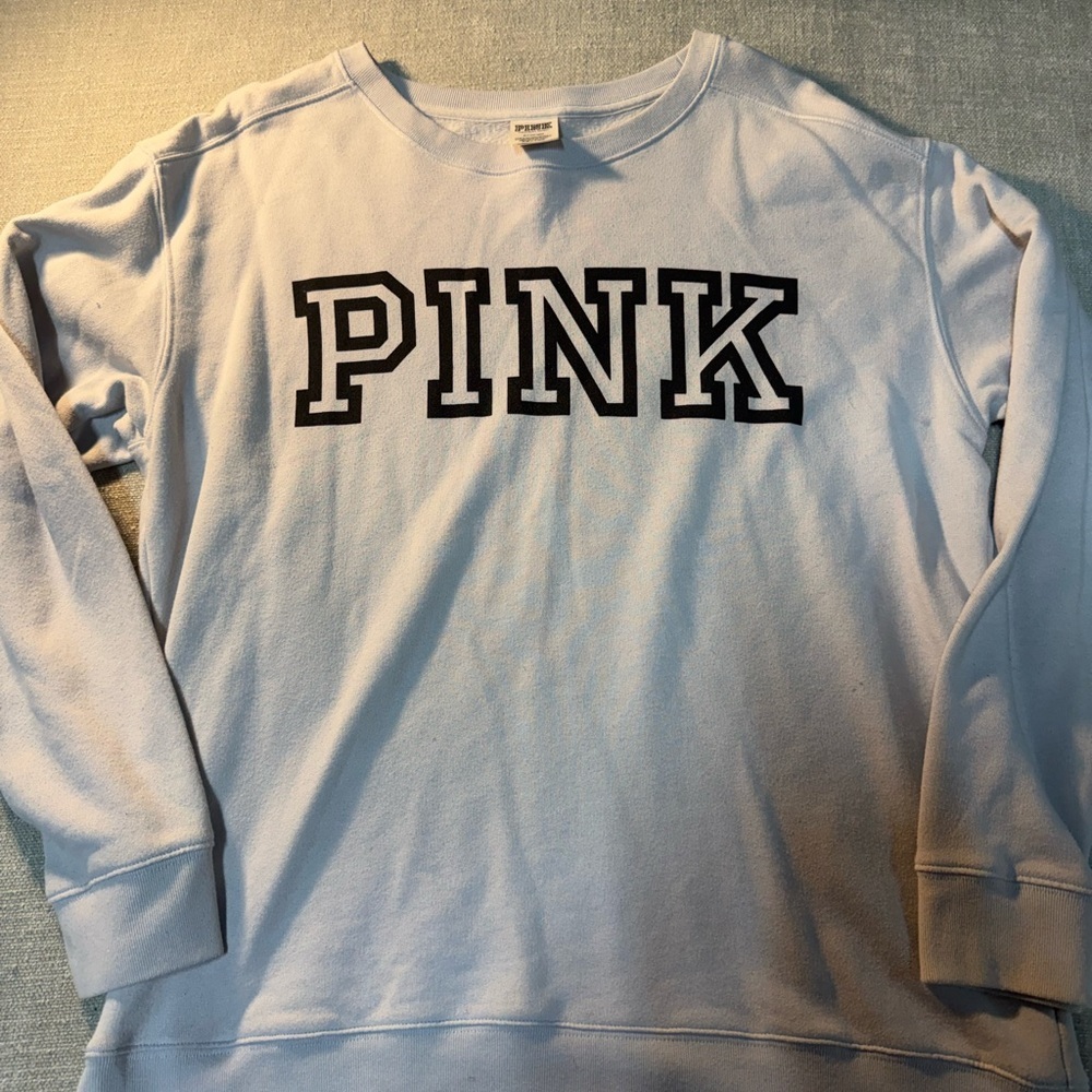 PINK Victoria's Secret White Crewneck Sweatshirt with Black Logo